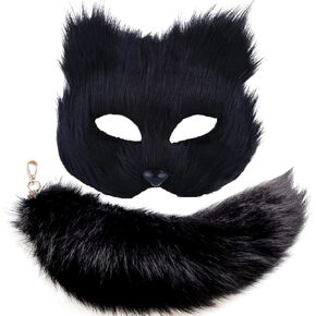 YXCFEWD Therian Mask and Tail Cat Mask Therian Women Fox Wolf Furry Mask Cat Costume Set in Saudi Arabia