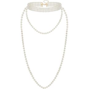 BABEYOND Long Pearl Choker Necklace - Faux Pearl Chain Necklace Pearl Jewelry Set for Women 20s Flapper Accessories