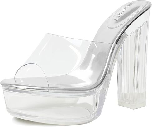 Fantoesay Women's Clear Platform Sandals Chunky Heel Mules Slip On Sandals in Saudi Arabia