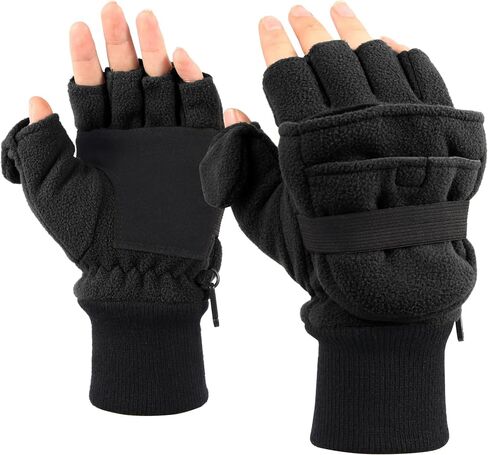 Mens Fleece Mitten Gloves 3M Thinsulate Thermal Convertible Mittens Cold Weather Half Finger Gloves in Kuwait