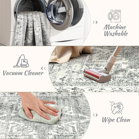 سجادة مقاس 8 × 10، سجاد منطقة لغرفة المعيشة، سجاد قابل للغسل بظهر غير قابل للانزلاق، سجادة كبيرة مطبوعة بطباعة عتيقة، سجادة ديكور منزلية مقاومة للبقع (أخضر فاتح، 8 × 10 بوصة) in Kuwait