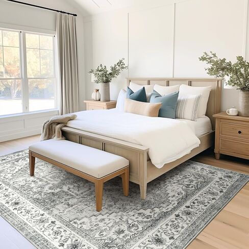 سجادة مقاس 8 × 10، سجاد منطقة لغرفة المعيشة، سجاد قابل للغسل بظهر غير قابل للانزلاق، سجادة كبيرة مطبوعة بطباعة عتيقة، سجادة ديكور منزلية مقاومة للبقع (أخضر فاتح، 8 × 10 بوصة) in Kuwait