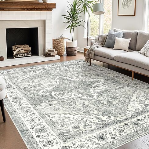 سجادة مقاس 8 × 10، سجاد منطقة لغرفة المعيشة، سجاد قابل للغسل بظهر غير قابل للانزلاق، سجادة كبيرة مطبوعة بطباعة عتيقة، سجادة ديكور منزلية مقاومة للبقع (أخضر فاتح، 8 × 10 بوصة) in Kuwait