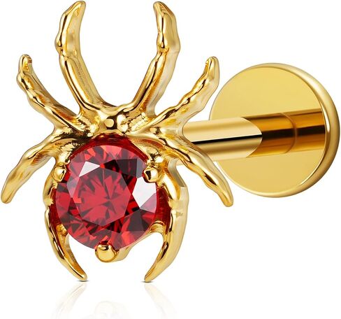 FINE4U Gold Spider Flat back Stud for Conch Helix Tragus Flat 16G 6mm 8mm - ASTM F136 Titanium Cartilage Earring Piercing Jewelry in Kuwait