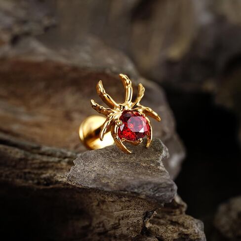 FINE4U Gold Spider Flat back Stud for Conch Helix Tragus Flat 16G 6mm 8mm - ASTM F136 Titanium Cartilage Earring Piercing Jewelry in Kuwait