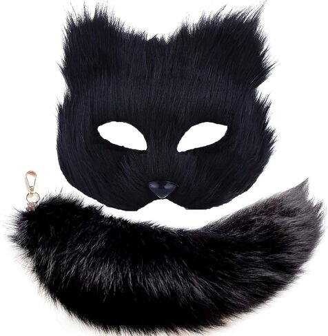 YXCFEWD Therian Mask and Tail Cat Mask Therian Women Fox Wolf Furry Mask Cat Costume Set in Kuwait