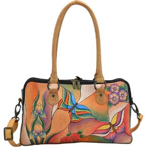 Anna by Anuschka Women's Hand-Painted Genuine Leather Multi Compartment Satchel - Rose Safari