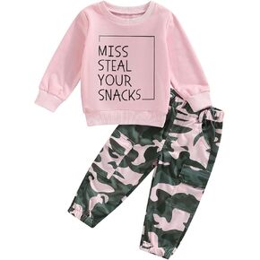 Fernvia Toddler Girls Clothes 2T 3T 4T 5T Fall Outfits Baby Pullover Sweatshirt & Camouflage Pants Set Kids Winter Sweatsuit