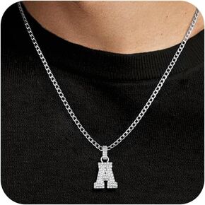 Initial A-Z Letter Pendant Necklace for Men 18K Gold Plated Capital Initial Necklace Cuban Link Chain 4mm 20 Inch Jewelry Gift