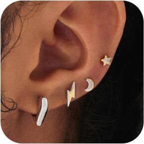 Statement Earrings for Women - Trendy Two-Tone Heart and Geometric Mixed Metal Earring Set, Gold and Silver Earrings, 14K Gold and Rhodium Plated, Perfect for Multiple Piercings - Nickel-Free, Hypoallergenic