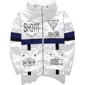 perdontoo Mens Casual Lightweight Drawstring Hooded Windbreaker Jacket (Medium, White-2)