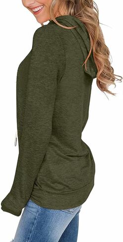 Women's Long Sleeve Hoodies Tops Lightweight Hooded Sweatshirts Pullover Casual Tunic Shirts with Pocket in Kuwait