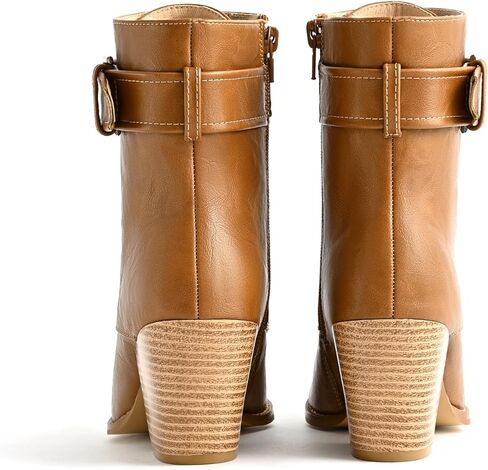 أحذية الكاحل للنساء بكعب مكتنز أحذية برباط مع سحاب جانبي وحزام بإبزيم بمقدمة مدببة أحذية مريحة كاجوال للسيدات للعمل in Kuwait