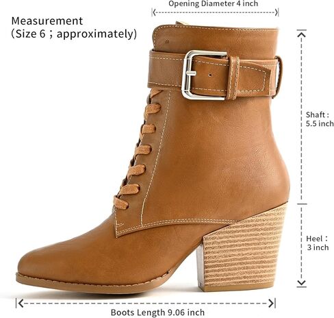 أحذية الكاحل للنساء بكعب مكتنز أحذية برباط مع سحاب جانبي وحزام بإبزيم بمقدمة مدببة أحذية مريحة كاجوال للسيدات للعمل in Kuwait