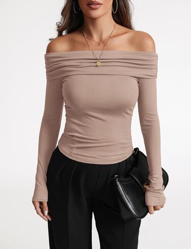 Women's Sexy Off Shoulder Tops Dressy Casual Slim Fit Long Sleeves Spring Fall Blouse Going Out Nightout Shirt in Kuwait