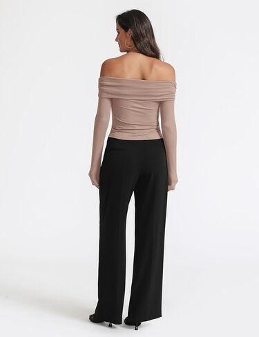 Women's Sexy Off Shoulder Tops Dressy Casual Slim Fit Long Sleeves Spring Fall Blouse Going Out Nightout Shirt in Kuwait