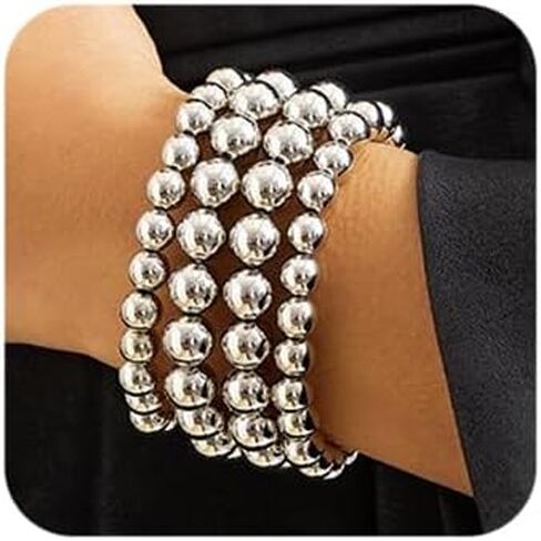 Boho Dainty Classic Bold Beaded Bracelet Plated Ball Beads Bracelet Stack Hand Chain Shiny Bar Bridal Wedding Accessories Jewelry in Saudi Arabia