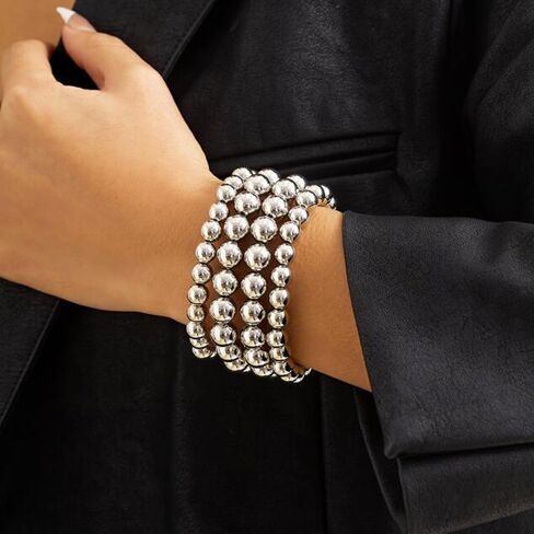 Boho Dainty Classic Bold Beaded Bracelet Plated Ball Beads Bracelet Stack Hand Chain Shiny Bar Bridal Wedding Accessories Jewelry in Saudi Arabia