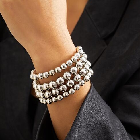 Boho Dainty Classic Bold Beaded Bracelet Plated Ball Beads Bracelet Stack Hand Chain Shiny Bar Bridal Wedding Accessories Jewelry in Saudi Arabia