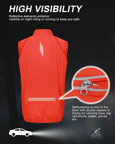 33,000ft Men's Cycling Jacket Long Sleeve, Waterproof Running Bike Vest Outerwear Reflective Windproof Sleeveless Jacket in Kuwait