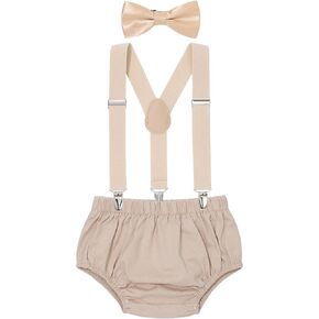 AWAYTR Baby Boys Cake Smash Outfit - First Birthday Party Suspenders Bow Tie Bloomers Set
