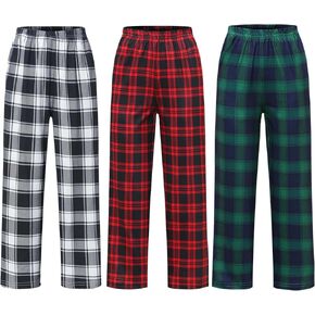 Youth Comfort Pajama Pants 3 Pack, Soft Elastic Waist Pajama Pants, Plaid Lounge Pants with 2 Pockets (style 4, 10-11 Y)