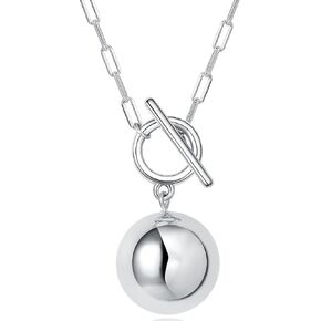 CHIRENMA 925 Sterling Silver Ball/Bead/Circle Pendant Necklace for Women Girls