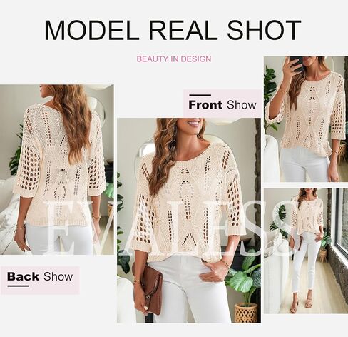 EVALESS Womens Crochet Hollow Out Knit Tops Half Sleeve Spring Summer Sweaters Beach Cover Ups for Women Trendy 2025 in Kuwait