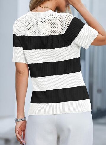 Dokotoo المرأة الصيف بلايز عادية كم قصير Crewneck مخطط اللون كتلة متماسكة تي شيرت العصرية البلوز البلوزات in Saudi Arabia