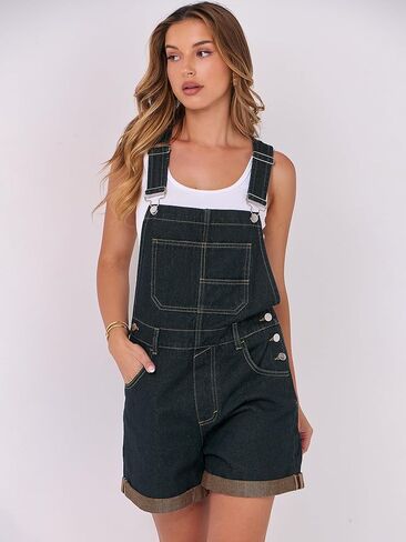 ANRABESS ملابس العمل النسائية الدينيم القصيرة السروال القصير بدون أكمام قابل للتعديل حزام متقاطع الظهر مكبل تنحنح ملابس العمل بذلة in Kuwait