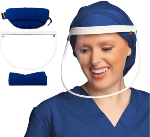 Satin-Lined Pro Scrub Cap, Adjustable Working Cap, Detachable Face Shield, Waterproof Bouffant Hat for Women, Rollable Shield in Kuwait