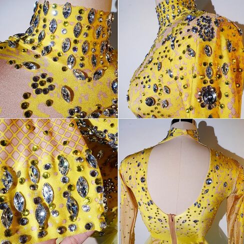 Yoyomomozi Fashion Rhinestone Bodysuit Ruffle Women Big Stretch Nightclub Prom Bar Costume Stage Singer Show Dance Leotard in Saudi Arabia