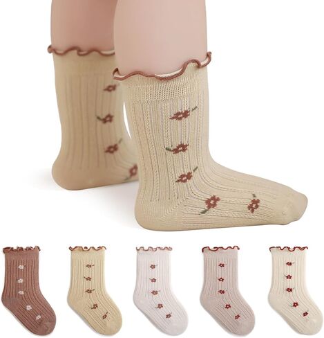 HOUSEYUAN Toddler Ruffle Baby Girls Socks Cute Princess Knit Cotton Lace Top Frilly Infant White Dress Socks in Saudi Arabia