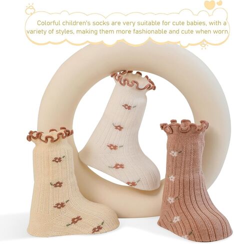 HOUSEYUAN Toddler Ruffle Baby Girls Socks Cute Princess Knit Cotton Lace Top Frilly Infant White Dress Socks in Saudi Arabia