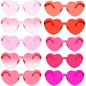 Fengek 10 Pcs Heart Shape Sunglasses Frameless Transparent Glasses Party Favors for Girls, Women