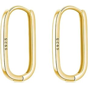 Sterling Silver Oval Hoop Earrings for Women Trendy Geometric Hypoallergenic Rectangle Hoop Earrings 14K Gold Square Huggie Hoops Earrings Jewelry Gifts in Saudi Arabia