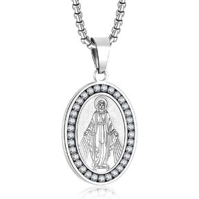 Yaumatea Saint St. Michael/Christopher/Virgin Mary/Benedict/Jude Thaddeus/Joseph/Patrick/Raphael/Francis/Florian/Thomas Aquinas/Anthony Medal Necklace - 24" Stainless Steel Pendant for Protection and Religious Gifts