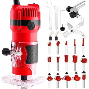 SILVEL Wood Router, 800W Wood Routers for Woodworking, 6.5Amp 1.25HP Hand Wood Router Tool, 30000R/MIN Compact Edge Trimmer with 15 1/4" Router Bit Set, Orange