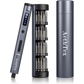 Mini Electric Screwdriver Set, AethTex Pro 3.7V Precision Screwdriver Set with 3 Torque, LED Lights, Magnetic Rotatable Rack, 5/32''Hex,62 IN Electric Screwdriver for PC,Phone,Watch,Camera