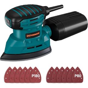 DLS03A Detail Sander, 1.1 Amp Hand Sander with Dust Collector, 12000 RPM Compact Palm Sander with 12 Pcs Sanderpapers, Low Vibration, Lightweight Hand Sander for Wood and Steel Surface