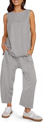 UEU المرأة الصيف 2 قطعة وتتسابق عادية أكمام طاقم الرقبة تانك القمم اقتصاص سراويلي حريمي مطابقة السفر صالة الشاطئ مجموعات in Kuwait