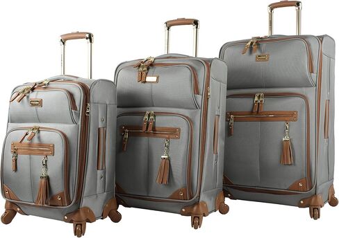 Steve Madden Designer Luggage Collection - 3 Piece Softside Expandable Lightweight Spinner Suitcase Set - Travel Set includes 20 Inch Carry on, 24 Inch & 28-Inch Checked Suitcases (Black Grey) in Saudi Arabia