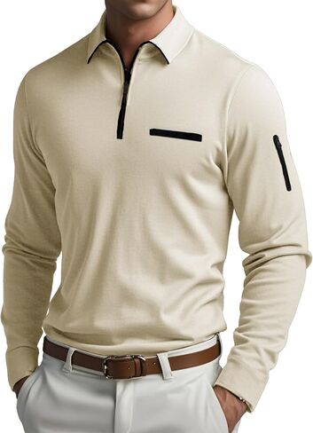 Men's Quarter Zip Up Long Sleeve Polo Shirt Casual Stylish Slim Fit Golf Polo Shirt Pullover Lightweight Polo Shirt in Saudi Arabia