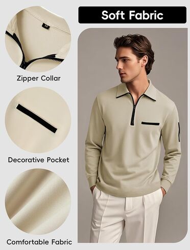 Men's Quarter Zip Up Long Sleeve Polo Shirt Casual Stylish Slim Fit Golf Polo Shirt Pullover Lightweight Polo Shirt in Saudi Arabia