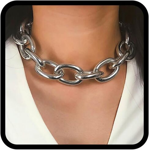 CLOACE Layered Pearl Choker Necklace Gold Chunky Link Chain Necklaces Thick Necklaces Punk Jewelry for Women and Girls(Gold Layered Chain) in Kuwait