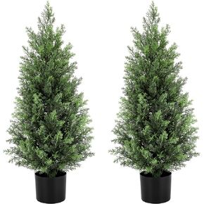2 Pack 3Ft(37") Artificial Cedar Topiary Trees Artificial Cedar Trees for Outdoor UV Resistant Evergreen Artificial Pine Shrubs for Indoor and Outdoor Front Porch Office Decor