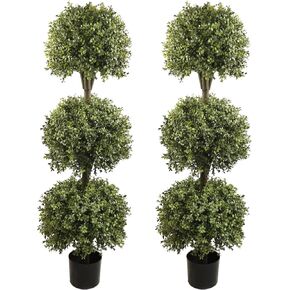 56'' Large Triple Ball Artificial Topiaries Tree UV Pre-Potted Outdoor Plants Porch Decor 2 Pack