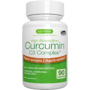 Ultra Soluble Curcumin C3 Complex, 300% Greater Absorption Clean Label Curcuminoid Supplement with Rapid Uptake, 90 Vegan Capsules, by Igennus