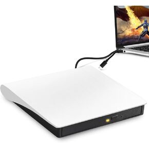 External CD/DVD Drive for Laptop, USB 3.0 Type C Portable DVD Player for Laptop, CD ROM Burner Writer External Disk Drive Optical Compatible with Laptop Desktop PC Mac Windows Mac Linux OS (White)