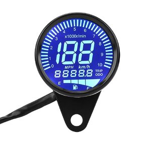 Qiilu Universal Motorcycle LED Digital Speedometer, Motorcycle Tachometer Speed Gauge Oil Level Meter Black